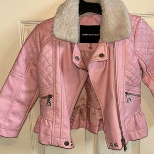 Great condition pink faux leather faux fur kids jacket size 3T